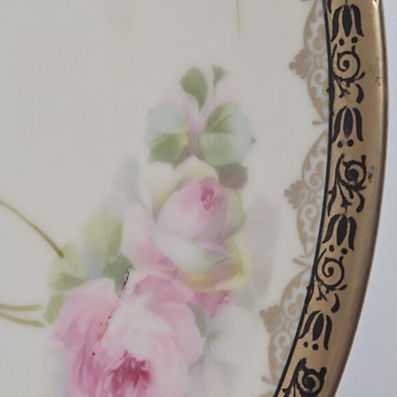 Bavaria Porzellanfabrik Mosch Endorf German Rose Plate Hand Painted PM 8.5 inch - Picture 4 of 6